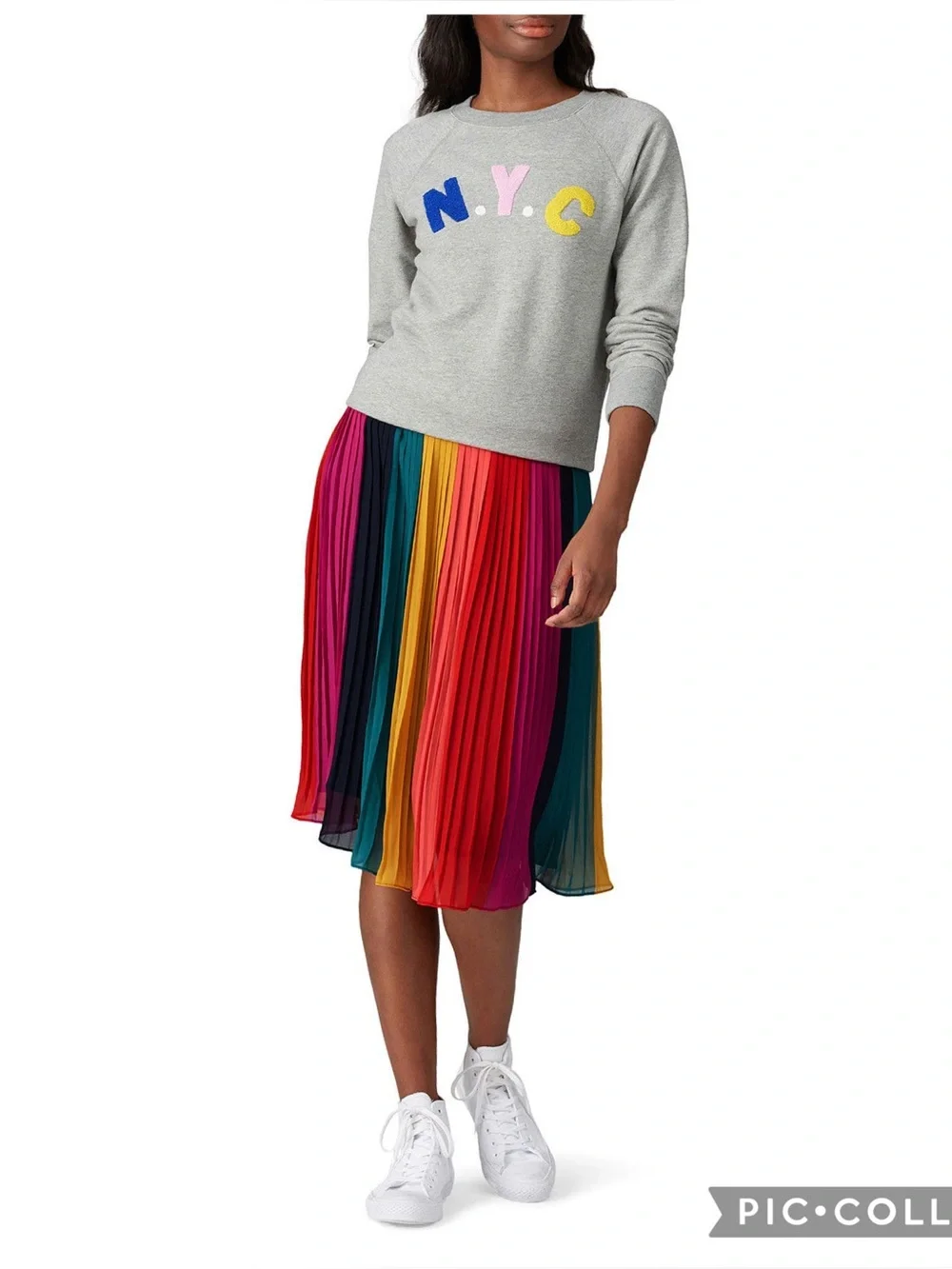 J.Crew Sunburst Rainbow Colorblock Pleated Chiffon A-Line Midi Skirt Size 4 - Picture 11 of 14